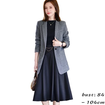 Высококачественный блейзер для женщин, клетчатая куртка, однобортная куртка осень-зима 2023, элегантная модная одежда - серый коричневый