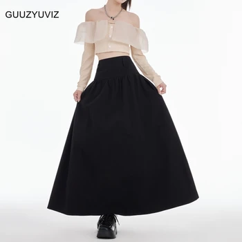 Женская черная плиссированная рубашка GUUZYUVIZ, макси, белая, трапециевидная, с высокой талией, элегантная, модная и женственная Осень