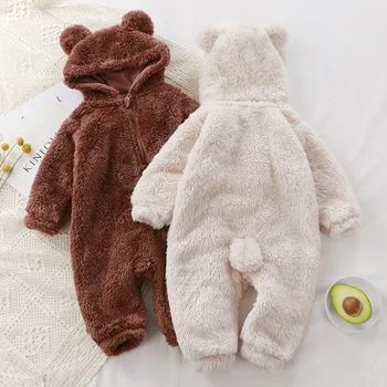 Детский зимний цельный теплый комбинезон для новорожденных, детская плюшевая верхняя одежда, пижамы, комбинезон с мишкой