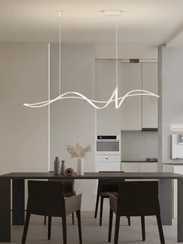 Креативная линейная светодиодная люстра Используется для столовой, спальни, коридора, кухни, Белого, черного, затемняемого украшения с дистанционным управлением