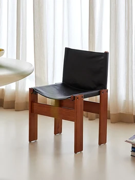 Обеденный стул из Цельного дерева с маслом и Воском, Кожаный Ретро-Настольный Стул, Стул Средней Древности