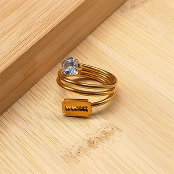 Модное кольцо с лезвием бритвы для мужчин, женщин, кристалл из нержавеющей стали, панк, хип-хоп, Золотое кольцо на палец, ювелирные изделия для пары, Рождественский подарок
