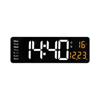 16-Дюймовый светодиодный цифровой дисплей Настенных часов с индикацией температуры и влажности, Европейские настенные часы с таймером обратного отсчета, Оранжевый