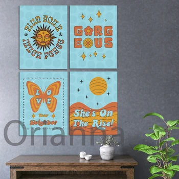 Бабочка, Солнце, Холст, HD Печать, Домашний декор в ретро-богемном стиле, современный акварельный Модульный настенный художественный плакат