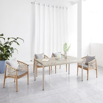 Комбинация стола и стула на открытом воздухе, ротанговый стул во дворе, солнечная комната для отдыха, сад на открытом воздухе, алюминиевый сплав высокого класса