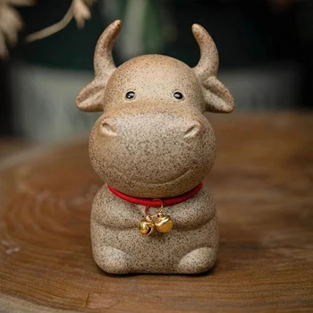 Фарфоровый 8-сантиметровый чайный набор Bull Tea Pet Zen Tea Set, грубая керамика, керамическое животное ручной работы, Милая статуэтка крупного рогатого скота, Домашний декор