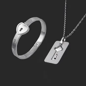 Дропшиппинг Модный браслет Пара ключей из нержавеющей стали Ожерелье с подвеской в виде ключа Для женщин Подарки для влюбленных мужчин