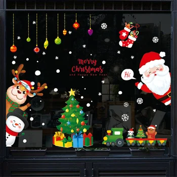 BalleenShiny 2ШТ Милые Рождественские Наклейки На Окна Веселые Рождественские Украшения Веселого Рождества Для Домашнего Декора Новый Год 2023 Наклейки