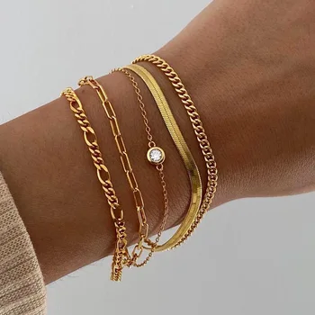 5шт Простых многослойных браслетов с массивной цепочкой в виде змеи, набор для женщин, Модный Геометрический браслет в богемном стиле, ювелирные изделия, Подарки
