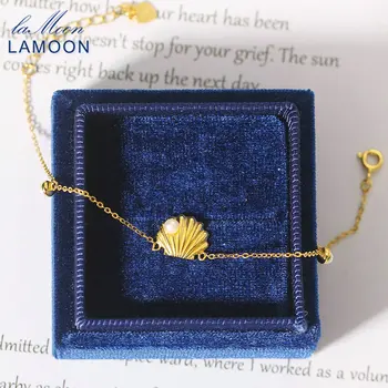 LAMOON Натуральный пресноводный Жемчуг в форме раковины Серебряный браслет 925 пробы для женщин с позолотой 14 карат, ювелирные украшения, подарок Подруге HI074