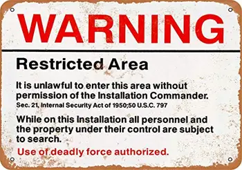 Предупреждение Ограниченная Военная зона 51 Винтажный металлический знак Знаки для декора стен 8x12 дюймов