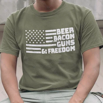 Пиво Бекон Оружие Свобода Футболка Америка Флаг США Патриотическая Рубашка со 2-й Поправкой