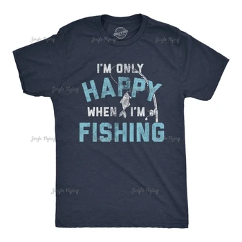 Мужская футболка для рыбалки, графическая футболка, Подарки рыбака, Подарок для рыбака, счастливого только на рыбалке