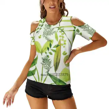 Женская футболка с листвой, повседневные топы с короткими рукавами, футболка на молнии с V-образным вырезом, женские свободные футболки, ботаника, природа, листья, листва