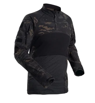 Мультикамерная Черная Тактическая армейская боевая камуфляжная мужская футболка с длинным рукавом Quick Dry Outdoor для пеших прогулок и охоты