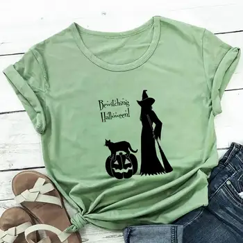 Завораживающий графический принт на Хэллоуин, женская футболка из 100% хлопка, семейная рубашка для вечеринки на Хэллоуин, Унисекс, Летний повседневный топ с коротким рукавом