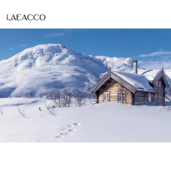 Laeacco Зимний фон для фотосъемки со снежным пейзажем, Снежная гора, Лесная хижина, живописный фон для фотосессии, фотосессия для реквизита фотостудии