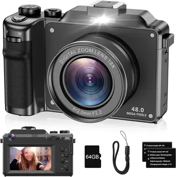 Цифровая камера с двумя объективами 48 Мп для фотосъемки, веб-камера 4K WIFI, видеокамера YouTube, винтажная камера для видеоблогинга, камеры с несколькими фильтрами.