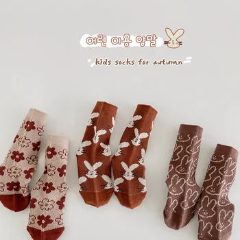 Детские носки Осеннезимние носки для девочек модного ретро цвета средней длины Теплая и уютная Изысканная упаковка