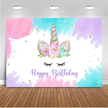 Mocsicka Unicorn Background С Днем рождения, тематический фон для фотосессии, акварельные цветочные Волшебные звезды, День рождения девочек
