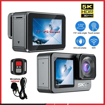 Экшн-камера 5K30FPS 4K60FPS 48MP 2.2 Touch LCD EIS С Двойным экраном Wi-Fi 170D Водонепроницаемый Пульт Дистанционного управления 8-КРАТНЫМ зумом Go Sports Pro Cam