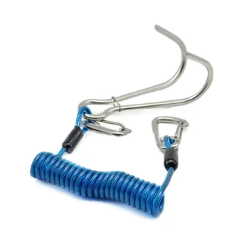 Крюк для рафтинга с двойной головкой, Рифовый крюк из нержавеющей стали, Спиральный Пружинный шнур, аксессуар для безопасности при погружении-синий