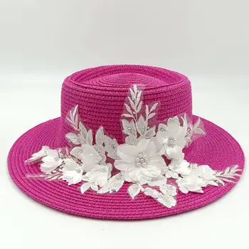 оптовые шляпы цветочная соломенная шляпа 2022 летняя женская соломенная шляпа в стиле ретро элегантный Хепберн пляжный отдых солнцезащитная шляпа женская шляпа