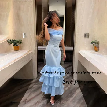 Синие вечерние платья русалки с открытыми плечами, элегантное арабское платье для выпускного вечера в Дубае, длинные вечерние платья для женщин
