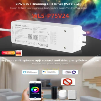 MiBoxer WL5-P75V24 RGB + CCT Затемняющий светодиодный драйвер WiFi + 2,4 G Встроенный адаптер питания AC100V ~ 240V К DC24V 75 Вт Поддержка множественного управления