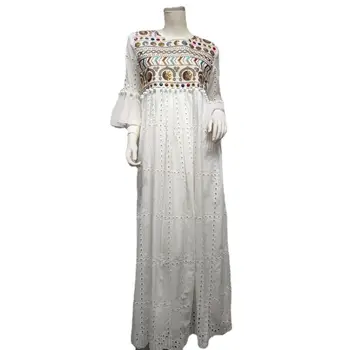 Вечернее платье Zigui, Женское Элегантное Хлопковое платье с вышивкой, Рукав-фонарь, блестки, Вырез, Белые платья для женщин, Стильные