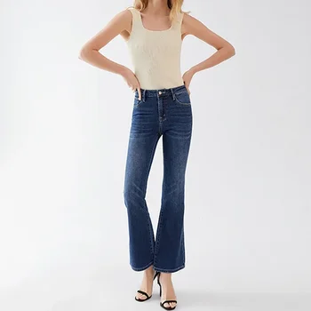 Женские джинсы с высокой талией, тонкие модные повседневные винтажные брюки-клеш