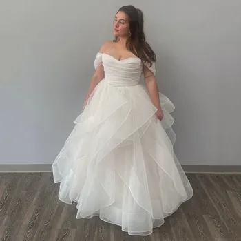 Свадебное платье трапециевидной формы с открытыми плечами, без спинки, милая шея, Иллюзионное платье невесты, Темпераментное Свадебное платье robe de mariée