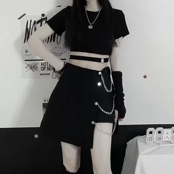 Ruibbit Японская готическая мини-юбка Harajuku в винтажном стиле с высокой талией, черные короткие юбки в стиле панк, крутая девушка