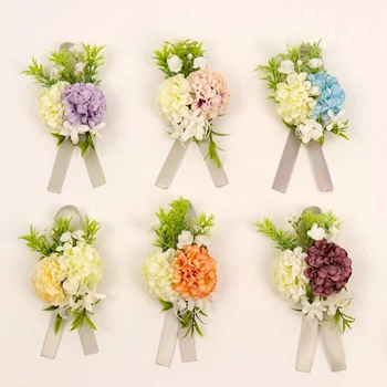Разноцветные искусственные цветы-бутоньерки, свадебные аксессуары для корсажа на запястье