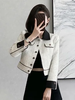 Модный Корейский бренд High Street, Твидовый жакет для женщин, осень-зима 2023, Французские винтажные шерстяные короткие пальто с длинными рукавами, верхняя одежда
