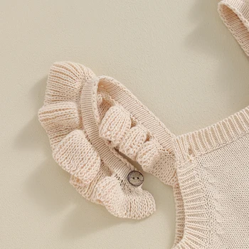 Вязаный комбинезон без рукавов для новорожденных девочек, свитер с цветочной вышивкой и ремешками, комбинезон, боди, пуловер