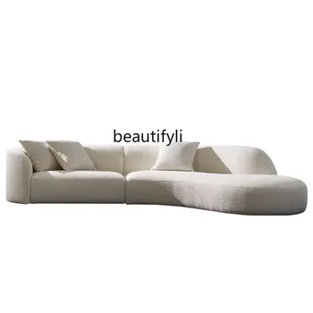Легкий роскошный диван из ткани из овечьей шерсти, Большая квартира, гостиная, Трехместный изогнутый диван