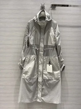 2023 Женский летний тренч, длинная легкая тонкая солнцезащитная куртка, повседневное платье из шелка льда с капюшоном, женское платье monclair
